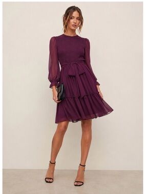 Rachel Parcell Plum Long-Sleeve Tie-Waist Chiffon Dress